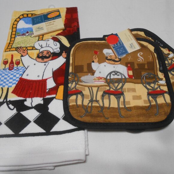 HOME COLLECTION NEW LOT "FAT ITALIAN CHEF DESIGN" KITCHEN TOWEL & POT HOLDERS 🎁 - Picture 4 of 9